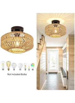 Ganeed Vintage Rattan Lamp, Hanging Lamp, Rustic Ceiling Lamp, Braided Basket Lampshade, Retro Ceiling Light, Farmhouse, E27 Industrial Ceiling Lights for for Kitchen, Dining Room, Bedroom Room  - Image 4