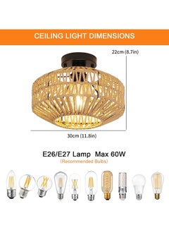 Ganeed Vintage Rattan Lamp, Hanging Lamp, Rustic Ceiling Lamp, Braided Basket Lampshade, Retro Ceiling Light, Farmhouse, E27 Industrial Ceiling Lights for for Kitchen, Dining Room, Bedroom Room  - Image 3