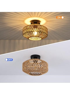 Ganeed Vintage Rattan Lamp, Hanging Lamp, Rustic Ceiling Lamp, Braided Basket Lampshade, Retro Ceiling Light, Farmhouse, E27 Industrial Ceiling Lights for for Kitchen, Dining Room, Bedroom Room  - Image 5