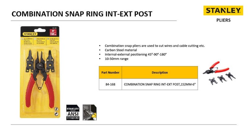 STANLEY 84168 152mm6 Combination Snap Ring Plier Yellow Black - Image 5