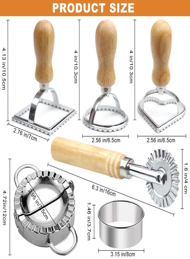 METLUCK Ravioli Pasta Maker Cutter with Roller Wheel (Set of 6), Ravioli Cutter Set with Wooden Handle, Ravioli Press Dumpling Maker Tools for Ravioli, Empanada, Lasagna, Pierogi - Image 3