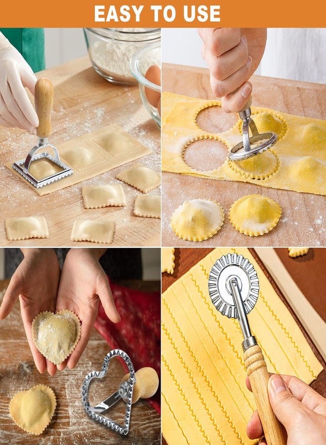 METLUCK Ravioli Pasta Maker Cutter with Roller Wheel (Set of 6), Ravioli Cutter Set with Wooden Handle, Ravioli Press Dumpling Maker Tools for Ravioli, Empanada, Lasagna, Pierogi - Image 5