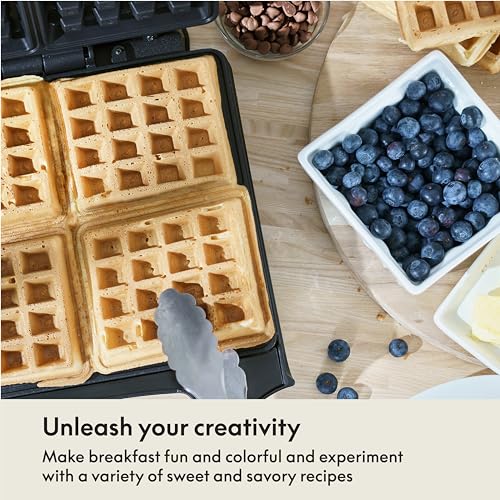 BELLA Classic Waffle Iron, 4 Square Belgian Waffle Maker, Non-stick Extra Large Plates for Easy Cleanup, Cool Touch Handles, Stainless Steel, Black, 1400W - Image 4