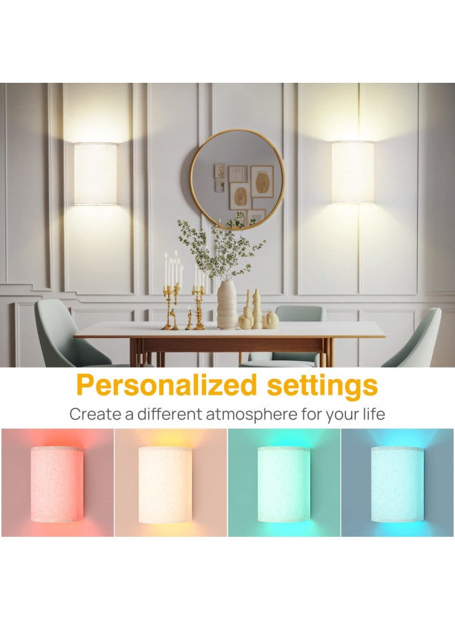 PESUTEN PESUTEN 2 Wall Sconce Lighting Decor Set16 RGB Colors Changeable Wall Lamp Fabric Linen Shade Wireless Dimmable Wall Lamp Fixtures Living Room Bedroom Hallway Stairway  - Image 1