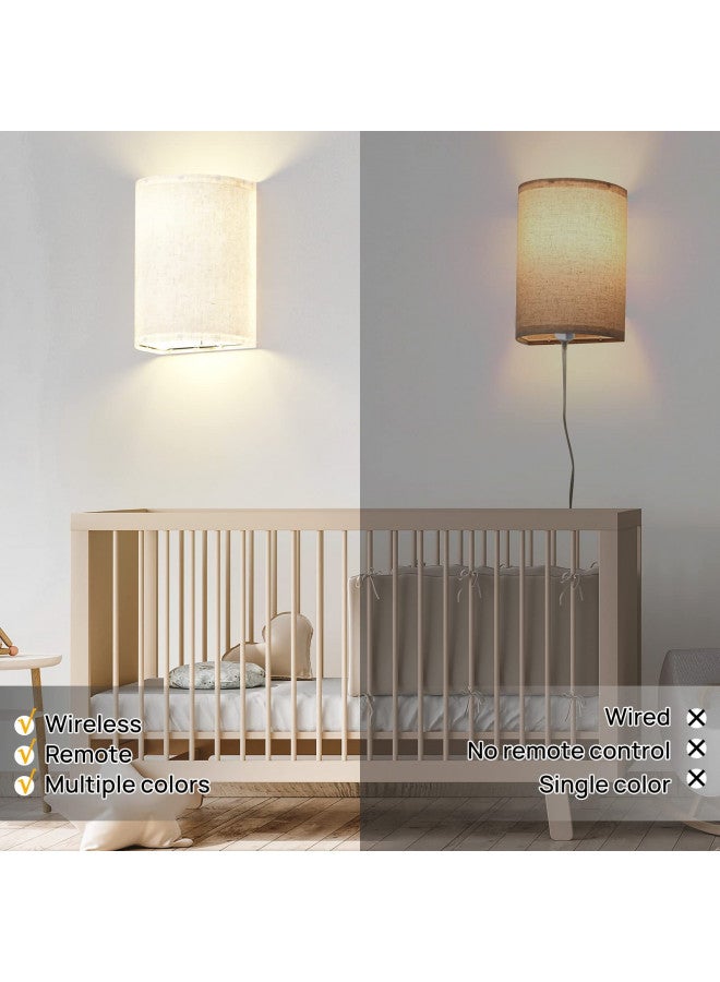 PESUTEN PESUTEN 2 Wall Sconce Lighting Decor Set16 RGB Colors Changeable Wall Lamp Fabric Linen Shade Wireless Dimmable Wall Lamp Fixtures Living Room Bedroom Hallway Stairway  - Image 3