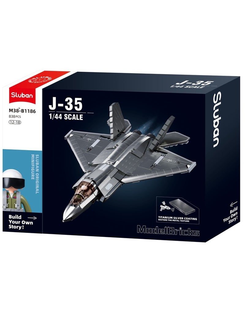 سلوبان مكعبات نسخة الطلاء المعدني للطائرة J-35S الشبح 1/44 838 قطعة - M38-B1186  - Image 1
