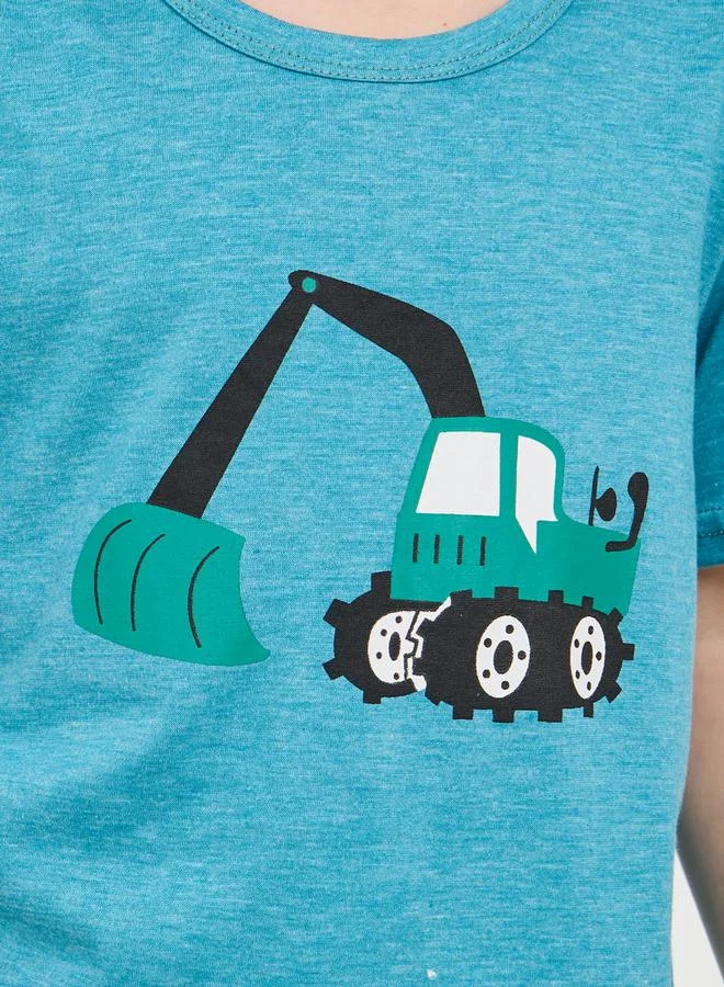 Styli Melange Cartoon Print T-Shirt & All Over Print Short Set