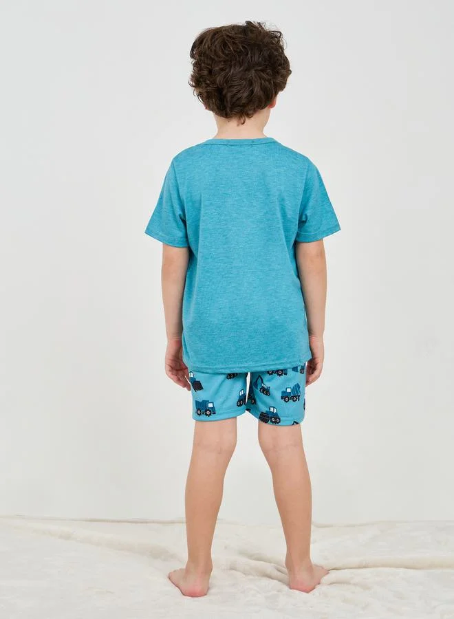 Styli Melange Cartoon Print T-Shirt & All Over Print Short Set