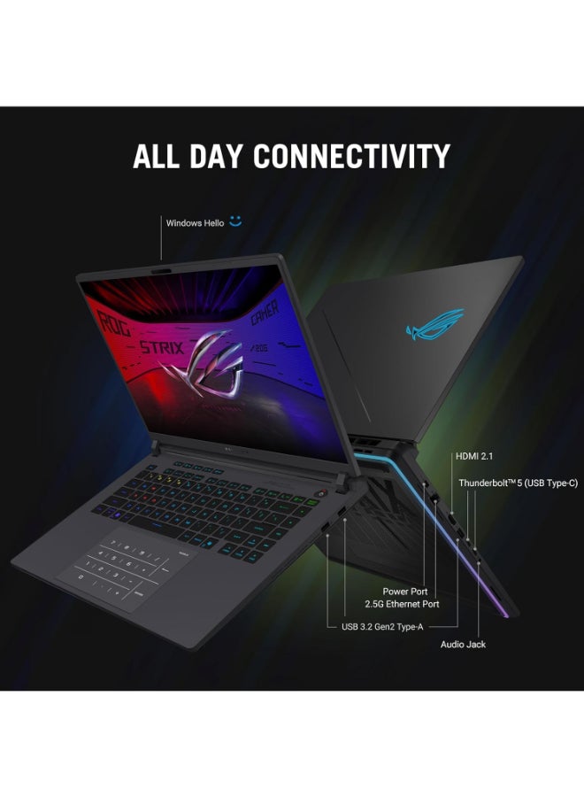 أسوس لابتوب الألعاب ROG Strix G16 مع شاشة WUXGA بحجم 16 إنش، معالج AMD Ryzen 9 8940HX/32GB RAM/1TB SSD/رسومات GeForce RTX 5070 Ti/ويندوز 11 - Image 5