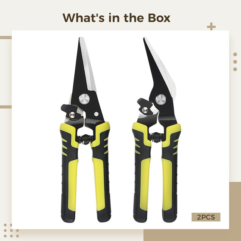 Heavy-Duty Wire Cutters, 2 Pcs Industrial Cable Shears Set, Straight and Curved Blades, Comfortable Handle, Cable and Chicken Wire Cutting - Image 2