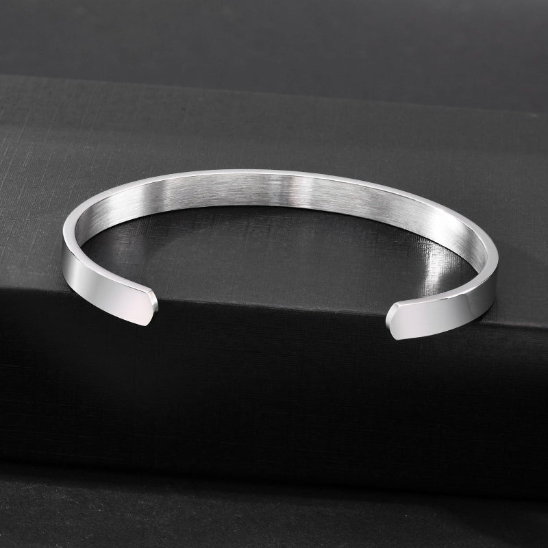 MEALGUET Stainless Steel Mens Cuff Bracelet : Minimal Cool Silver Open Metal Cuff Bangle Bracelets for Men,65mm,Mens Bracelet Jewelry - Image 3