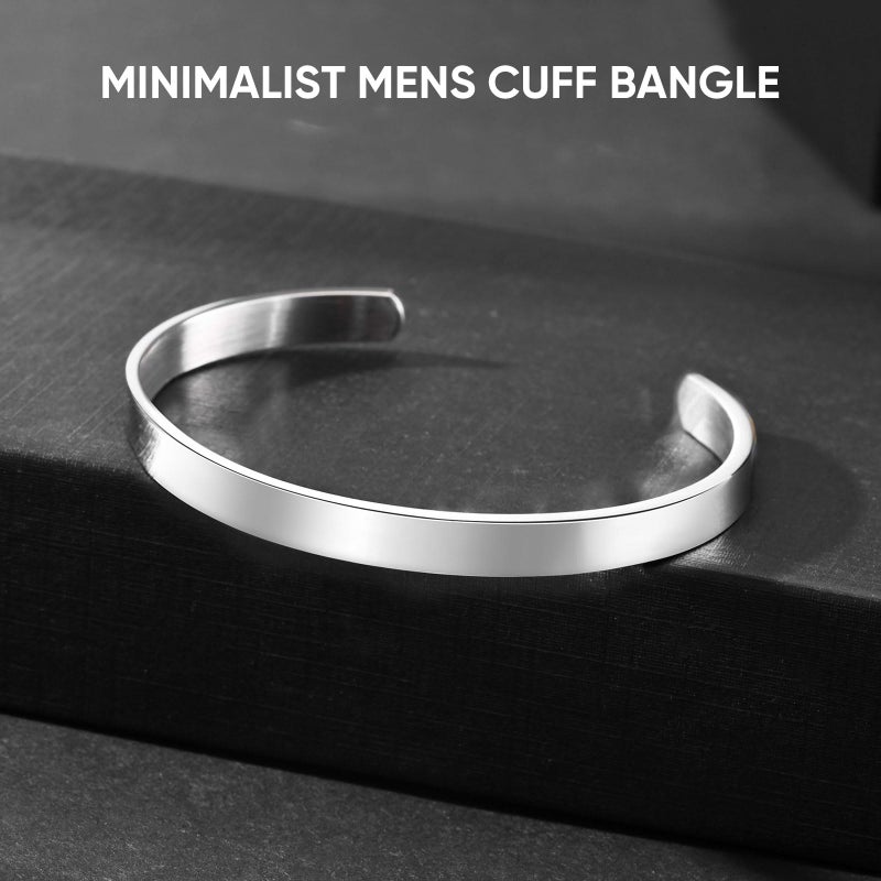 MEALGUET Stainless Steel Mens Cuff Bracelet : Minimal Cool Silver Open Metal Cuff Bangle Bracelets for Men,65mm,Mens Bracelet Jewelry - Image 2