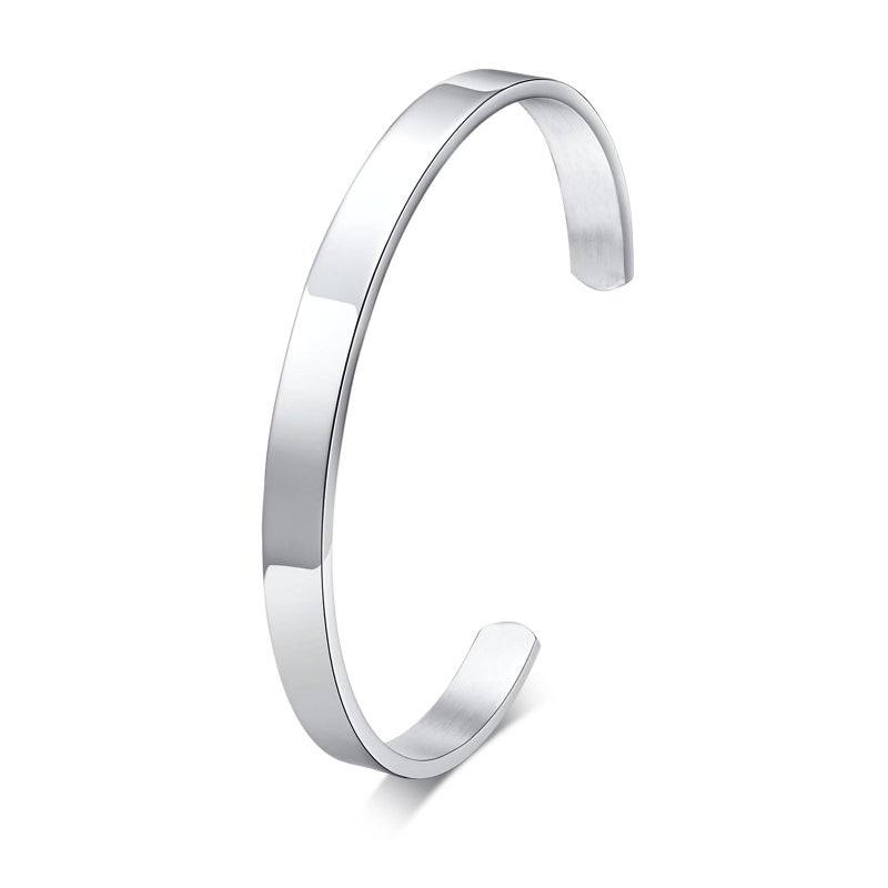 MEALGUET Stainless Steel Mens Cuff Bracelet : Minimal Cool Silver Open Metal Cuff Bangle Bracelets for Men,65mm,Mens Bracelet Jewelry - Image 1