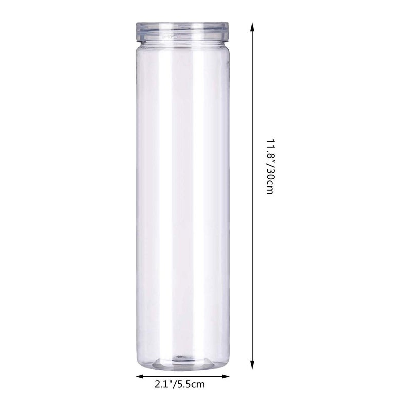 SCWBOEII 3Pcs Clear Plastic Food Storage Jar with Lid  Round Transparent Storage Container for Spaghetti Pasta and Dry goods (2.1"" Diameter x 11.8"" Height) (Round) - Image 2