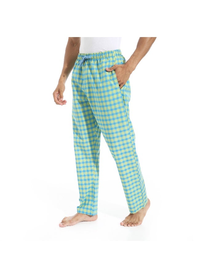 Pavone Small Plaids Cotton Pajama Pants - Turquoise & Yellow - Image 2