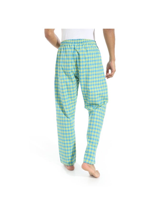 Pavone Small Plaids Cotton Pajama Pants - Turquoise & Yellow - Image 3