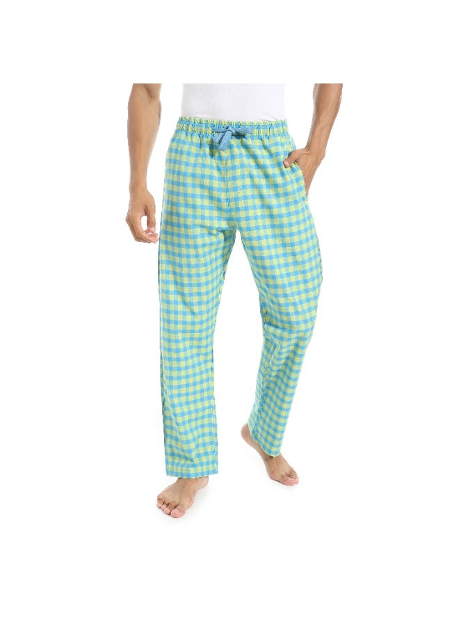 Pavone Small Plaids Cotton Pajama Pants - Turquoise & Yellow - Image 1