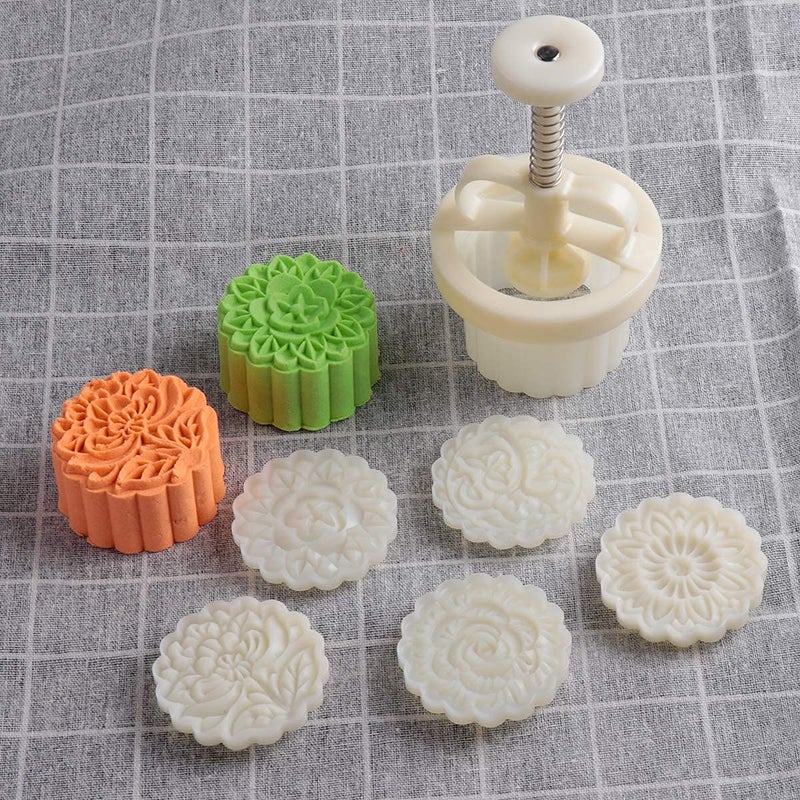 Dltsli Dltsli Moon Cake Mold Set Cookie Stamp 5pcs 100g Stamps, Thickness Adjustable DIY Cookie Press Decoration Cake Mold Hand Cutter Set  - Image 1