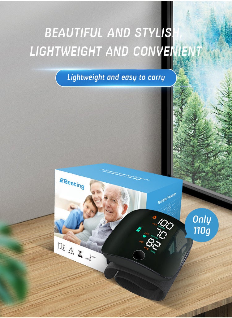 Generic - Rechargeable Digital Wrist Blood Pressure Monitor Adjustable Cuff Bp Detector 2x99 Readings Memory Large Display Voice Heart Rate Automatic Tensiometer - Image 1