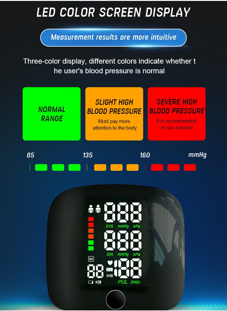 Generic - Rechargeable Digital Wrist Blood Pressure Monitor Adjustable Cuff Bp Detector 2x99 Readings Memory Large Display Voice Heart Rate Automatic Tensiometer - Image 1