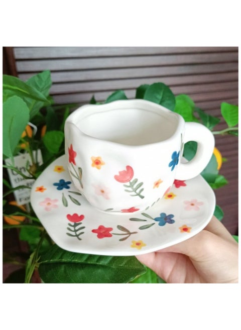 Elegant coffee cup with saucer made of ceramic