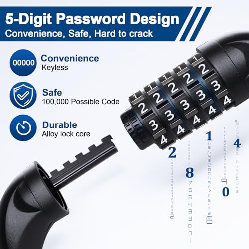 NDakter Bike Lock, 5 Digit Combination Heavy Duty Anti Theft Bicycle Chain Lock, 2.62/3.2/4.27/5/6Ft Long, High Security Resettable, Suitable for Bike, Scooter, Door, Gate, Fence-4/6mm Thick - Image 3