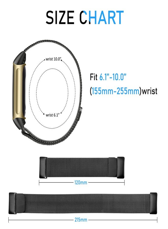 Mugust Metal Band for Fitbit Charge 5 Bands for Women Men, Stainless Steel Wristband Mesh Bracelet Replacement Strap for Fitbit Charge 5, Black - Image 5