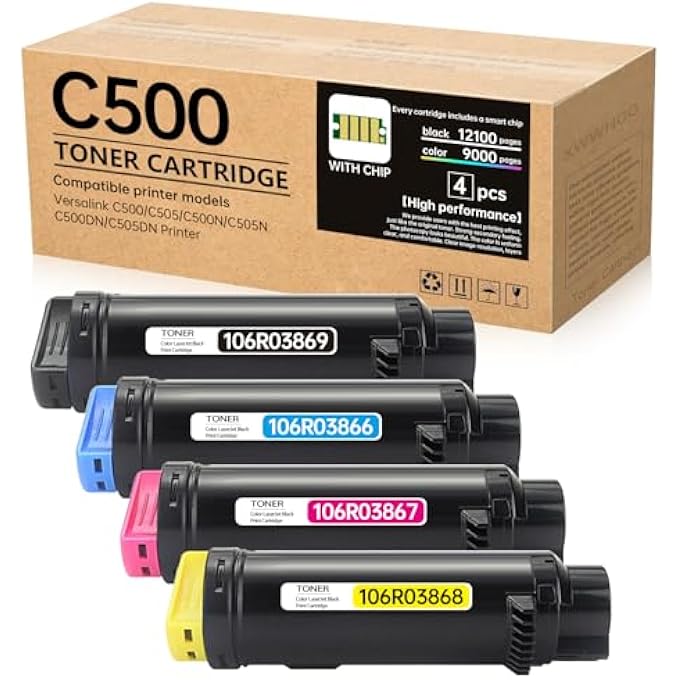 VERSALINK C500 C505 EXTRA HIGH YIELD TONER CARTRIDGE 4-COLOR COMBO PACK REPLACEMENT COMPATIBLE WITH XEROX VERSALINK C500N C505N C500DN C505DN PRINTER (106R03866 106R03867 106R03868 106R03869)