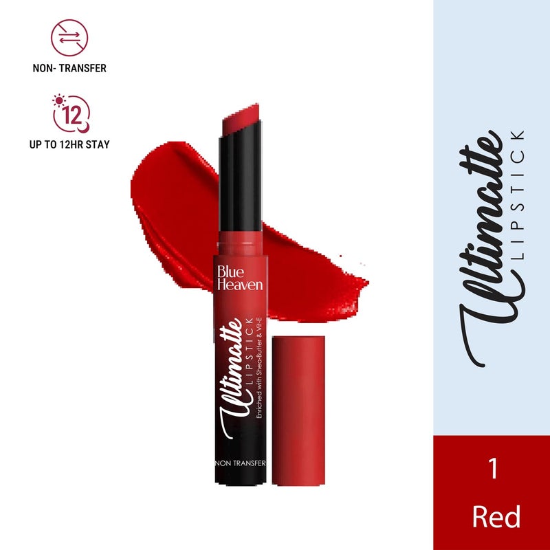 Blue Heaven Blue Heaven Ultimatte NonTransfer lipstick for womenEnriched with Shea Butter Vitamin E Matte Finish Smudge Proof Waterproof Long Lasting Lipstick Upto 12Hrs 22g 01 Red - Image 2
