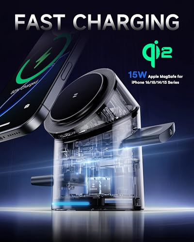 ZEEHOO 3 in 1 Charging Station for Apple Devices MagSafe Charger Stand Qi2 15W AutoRotating Wireless Charger for iPhone 17 1615141312 Series AirPods iWatchWhite - Image 3