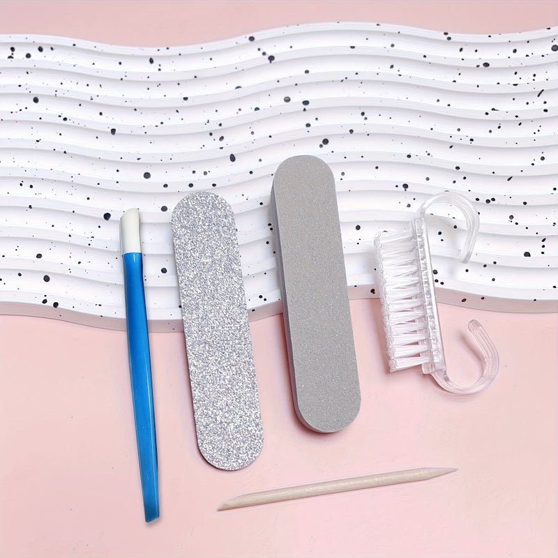 Pink 5Pcs Manicure And Pedicure Set Mini Double Sided Disposable Nail File Wooden Cuticle Pusher Cleaning Tools - Image 3