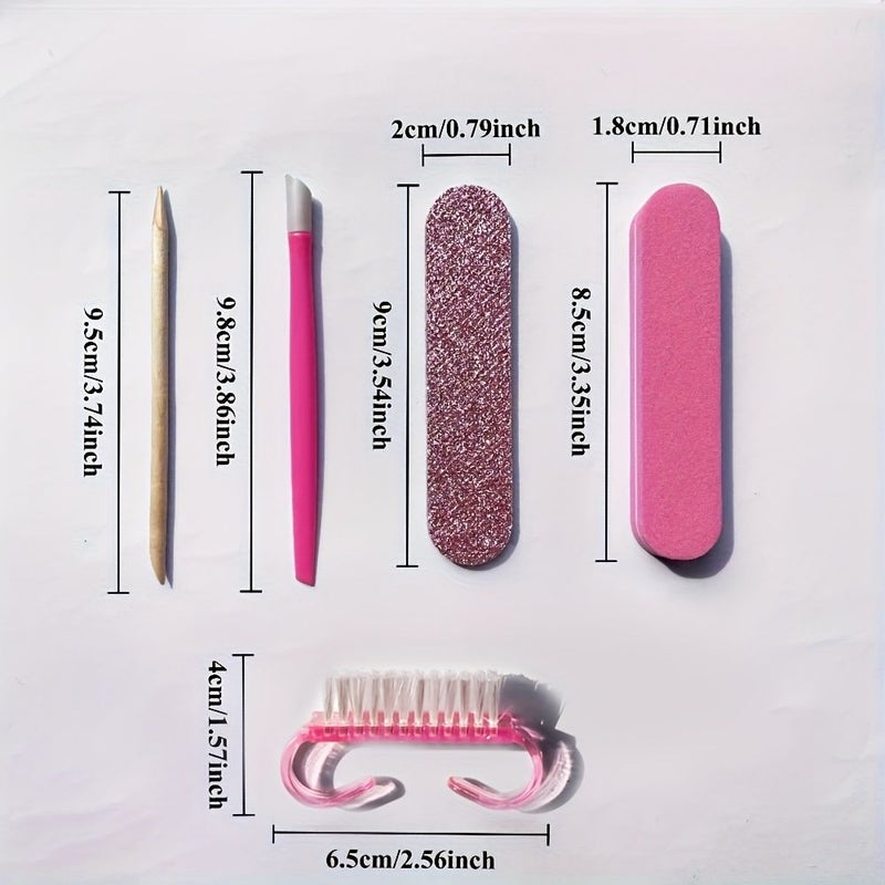 Pink 5Pcs Manicure And Pedicure Set Mini Double Sided Disposable Nail File Wooden Cuticle Pusher Cleaning Tools - Image 4