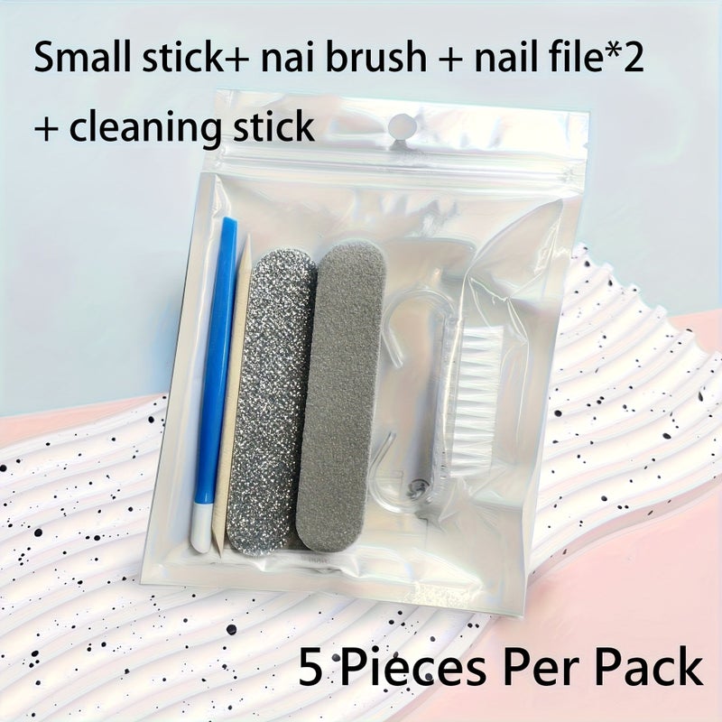 Pink 5Pcs Manicure And Pedicure Set Mini Double Sided Disposable Nail File Wooden Cuticle Pusher Cleaning Tools - Image 5