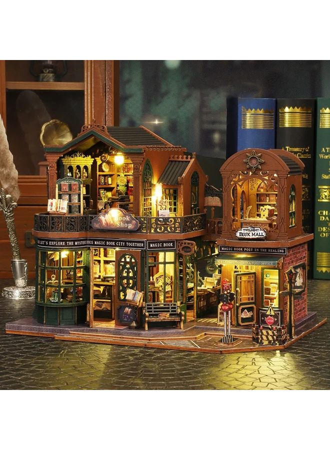 منزل الدمى ثلاثي الأبعاد لمكتبة الشفق طقم DIY لزاوية الكتاب حامل كتب مصغر نموذج للإدراج - Image 5