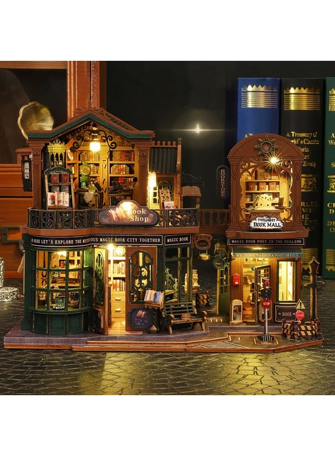 منزل الدمى ثلاثي الأبعاد لمكتبة الشفق طقم DIY لزاوية الكتاب حامل كتب مصغر نموذج للإدراج - Image 2