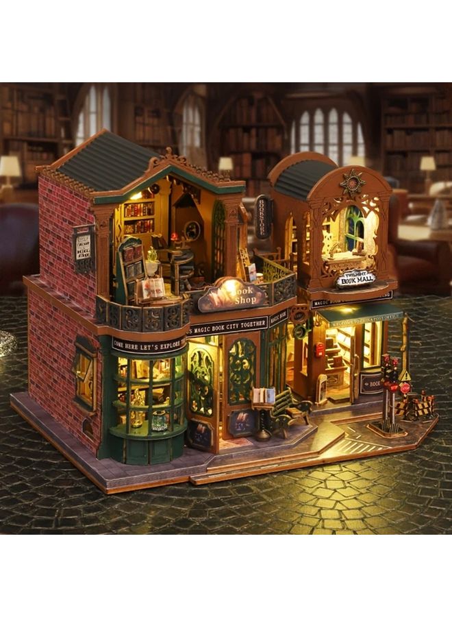 منزل الدمى ثلاثي الأبعاد لمكتبة الشفق طقم DIY لزاوية الكتاب حامل كتب مصغر نموذج للإدراج - Image 3