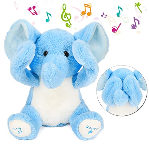 Hopearl Peek A Boo Elephant Interactive Repeats What You Say Plush Elephish Toy Musical Singing Talking Stuffed Animal Adorable Electric Animate Birthday Festival Blue 115 - Image 1