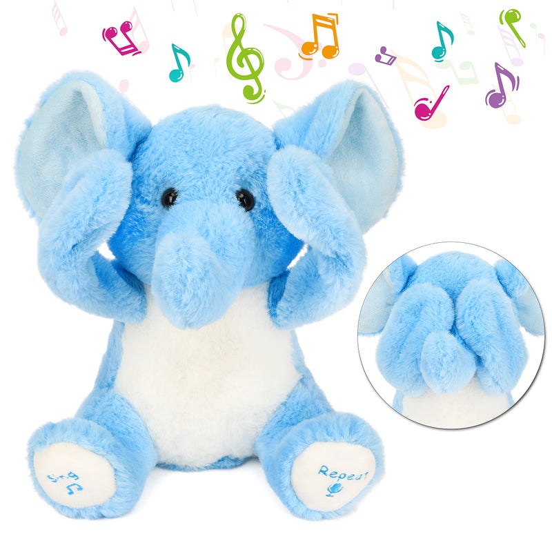 Hopearl Peek A Boo Elephant Interactive Repeats What You Say Plush Elephish Toy Musical Singing Talking Stuffed Animal Adorable Electric Animate Birthday Festival Blue 115 - Image 3