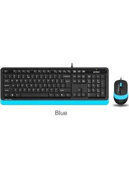 A4TECH F1010 USB Q Trk Optic Mouse Black/Blue Standard Keyboard - Mouse Set  - Image 1