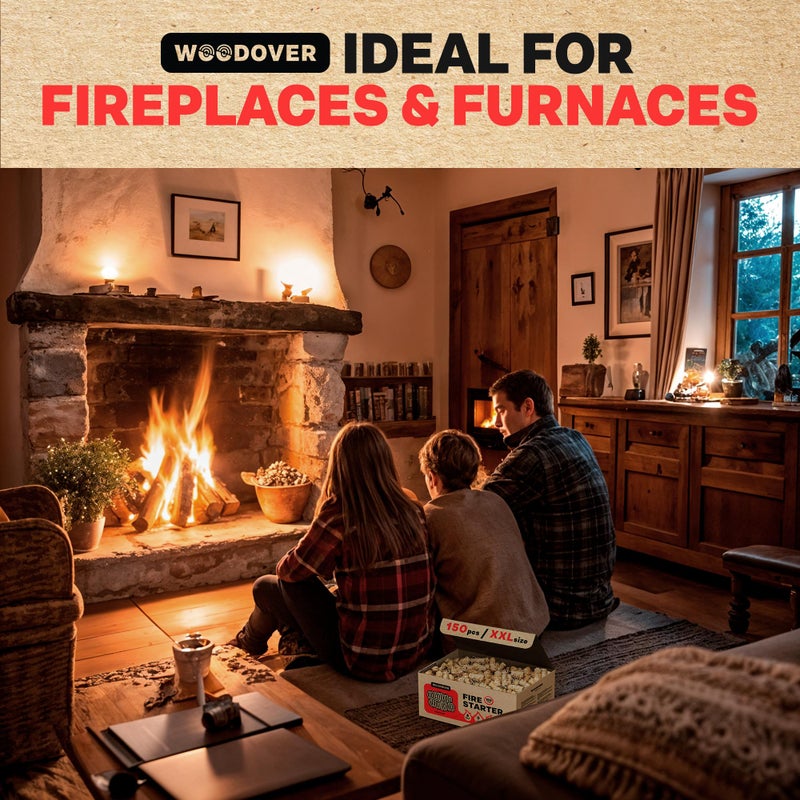 Woodover 150 pcs Large Fire Starters for Fireplace, Natural Fire Starter for Campfires, for Wood Stove, BBQ, Grill, Pizza Oven, Outdoor Fire Pit, Chimney Charcoal Starter - Image 5