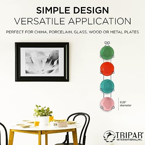 TRIPAR Vertical Wall Plate Rack, Black Display (4 Tiers) - Lightweight & Durable - Contains 4 Non-Adjustable Brackets - Elegantly Display Plates, Tiles, Artwork, & More - Image 2