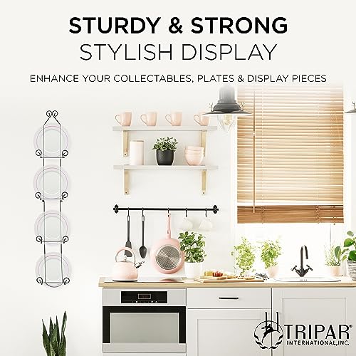 TRIPAR Vertical Wall Plate Rack, Black Display (4 Tiers) - Lightweight & Durable - Contains 4 Non-Adjustable Brackets - Elegantly Display Plates, Tiles, Artwork, & More - Image 5
