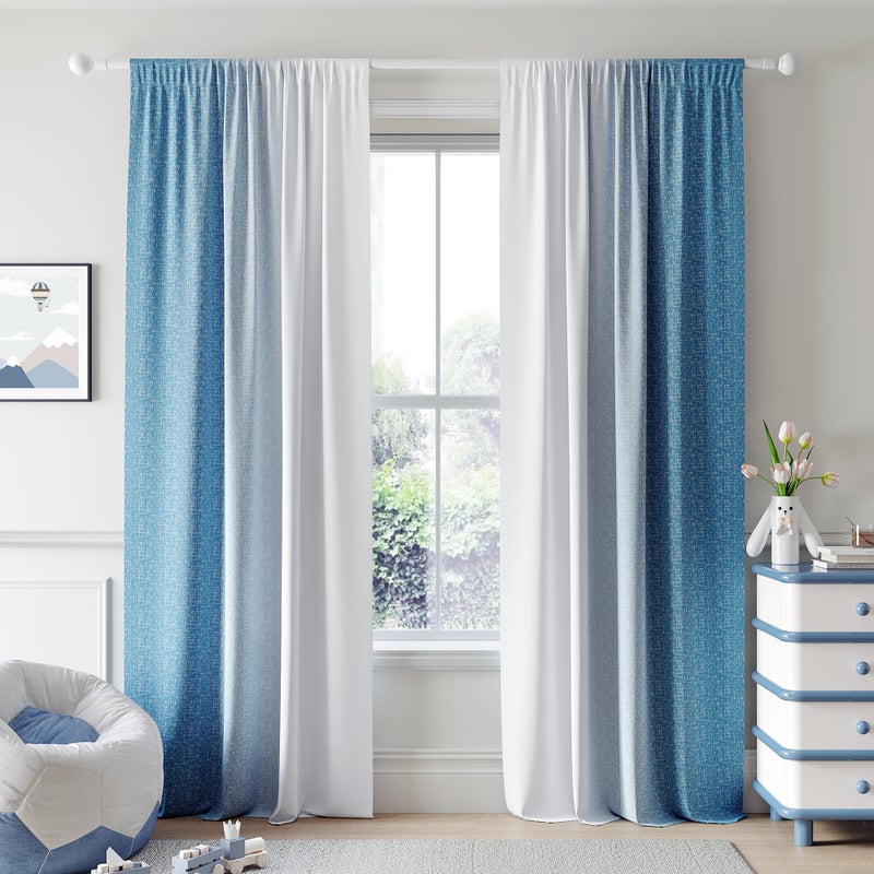 Geomoroccan Ombre 100% Blackout Curtains 84 Inches Long 2 Panels For Bedroom Blue White Gradient Patterned Room Darkening Thermal Insulated Rod Pocket Window Treatment Drapes - Image 1