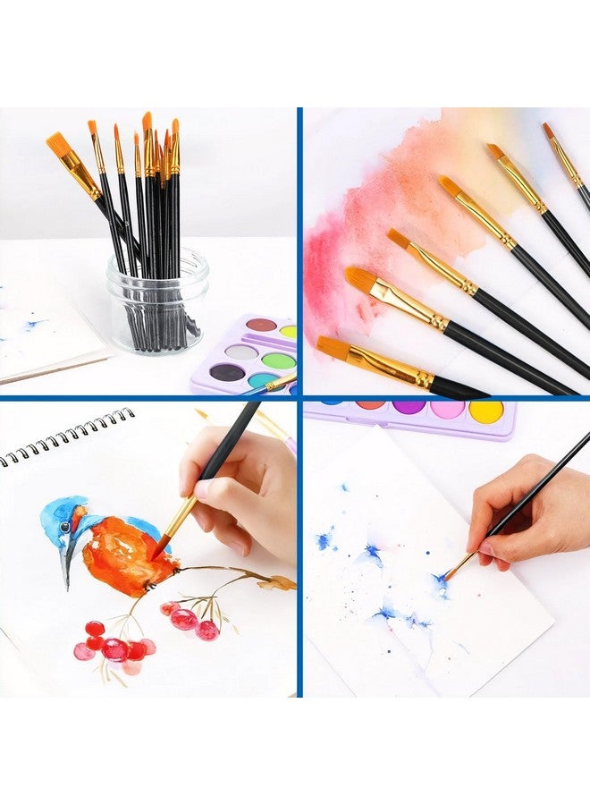 AROIC Acrylic Paint Brush Set 2 Packs / 20 Pcs Nylon Hair Brushes For All Purpose Oil Watercolor Painting Artist Professional Kits (Black) - Image 4