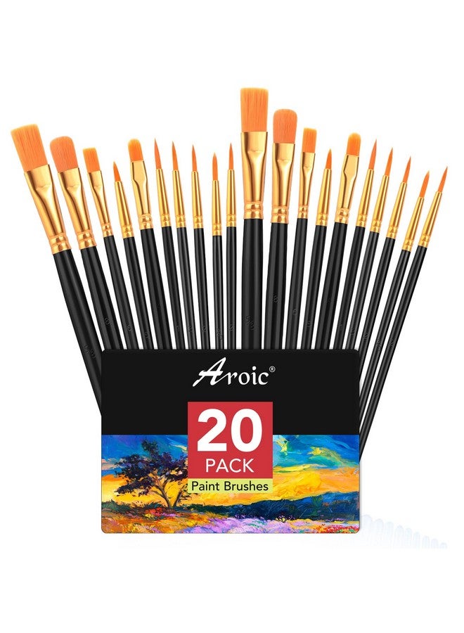 AROIC Acrylic Paint Brush Set 2 Packs / 20 Pcs Nylon Hair Brushes For All Purpose Oil Watercolor Painting Artist Professional Kits (Black) - Image 1