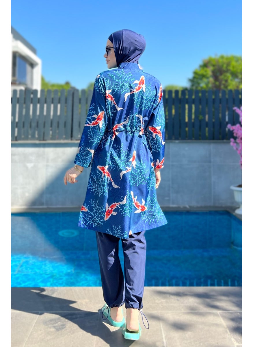 Remsa Mayo Remsa Swimsuit Front Closure Parachute Fully Covered Hijab Swimsuit R069B Koi Japan  - Image 5