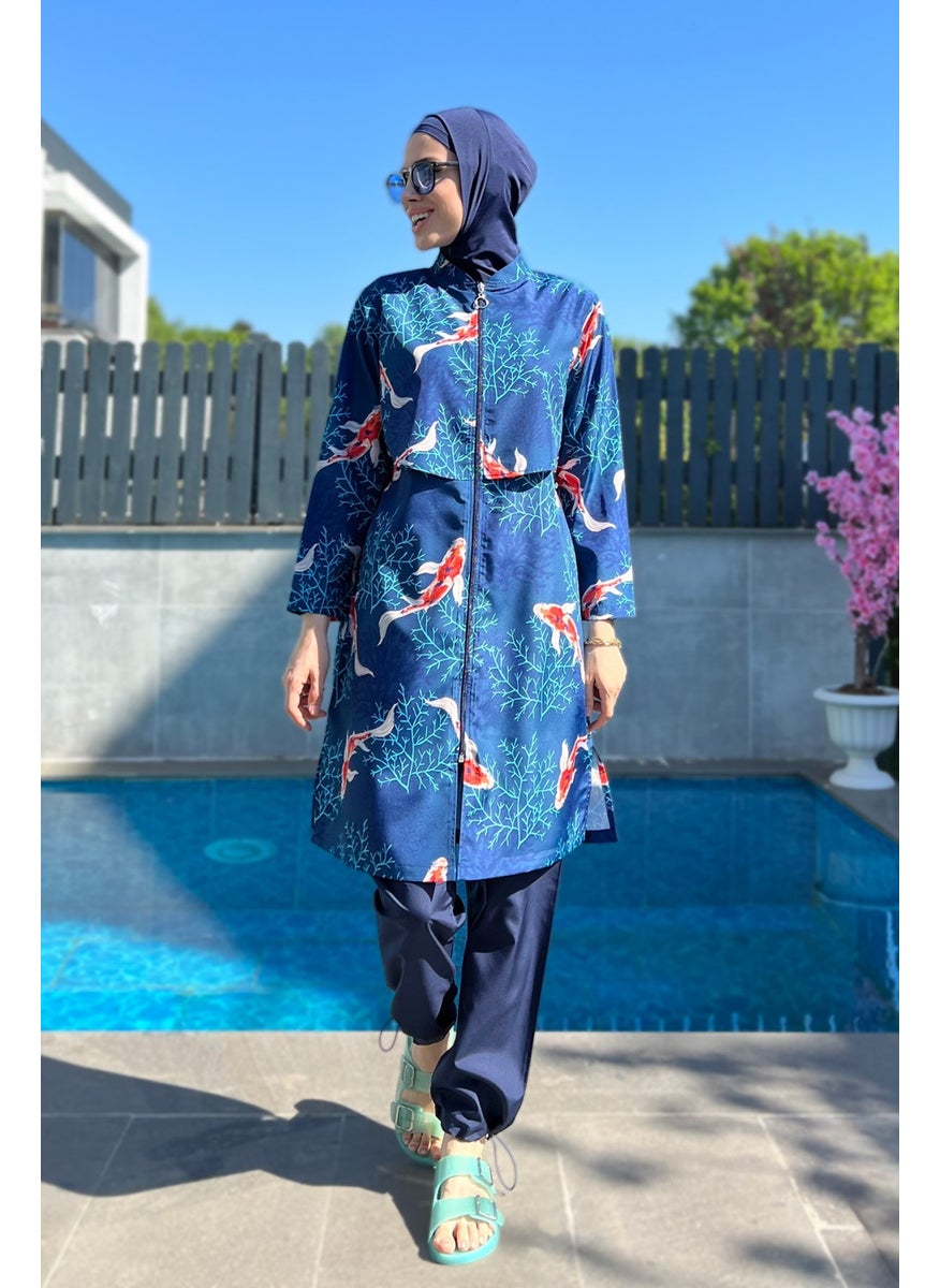 Remsa Mayo Remsa Swimsuit Front Closure Parachute Fully Covered Hijab Swimsuit R069B Koi Japan  - Image 1