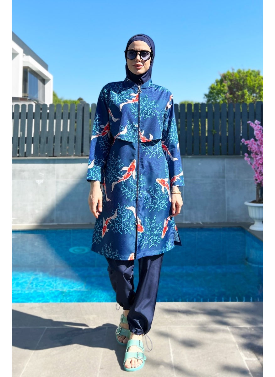 Remsa Mayo Remsa Swimsuit Front Closure Parachute Fully Covered Hijab Swimsuit R069B Koi Japan  - Image 4