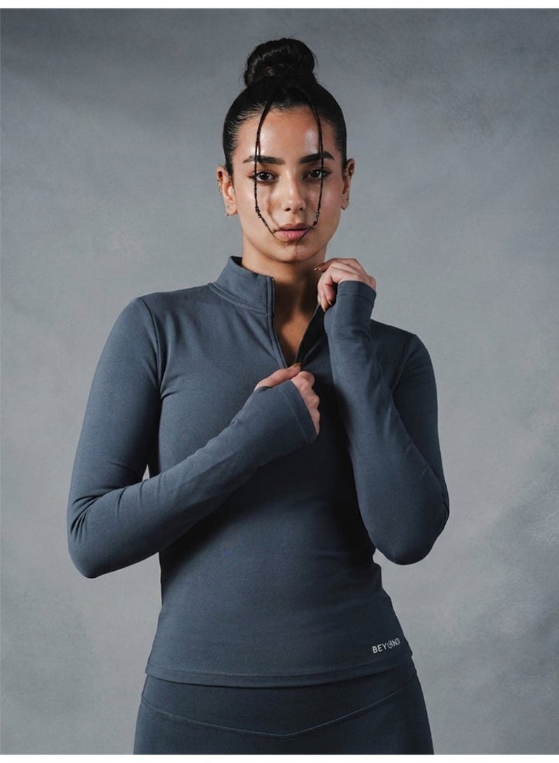 Beyond Sportswear Women's Grey 1/4 Zip Long sleeve top - Image 1