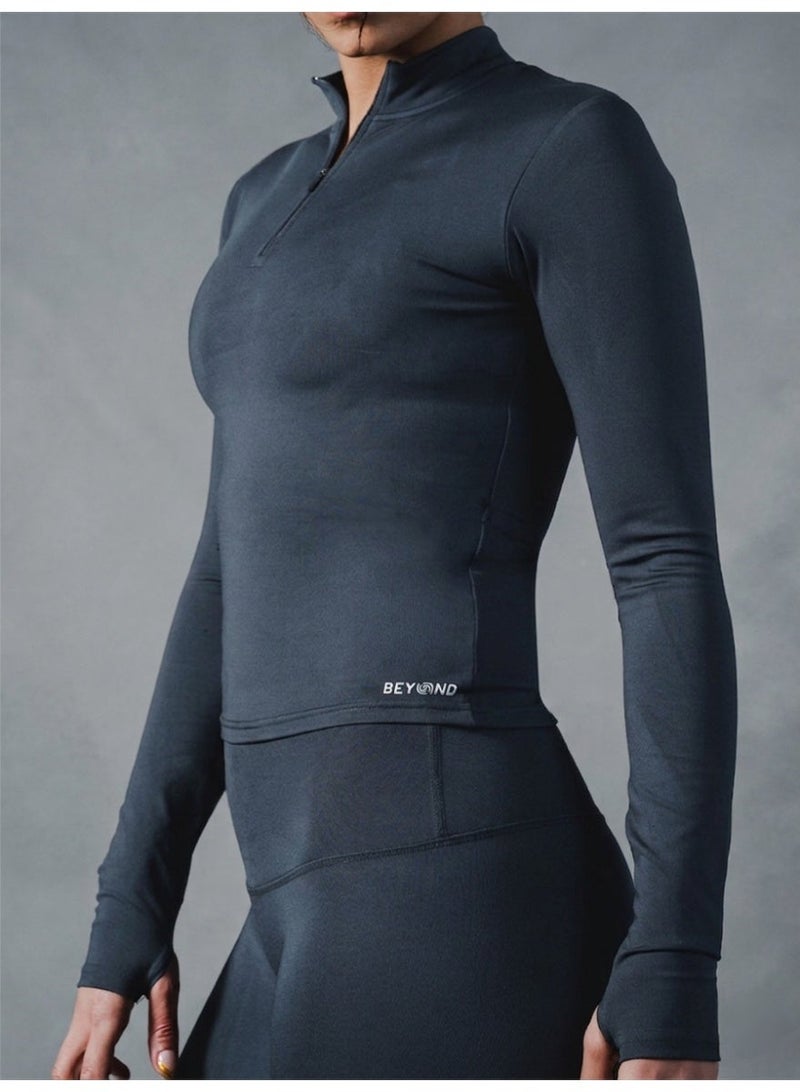 Beyond Sportswear Women's Grey 1/4 Zip Long sleeve top - Image 3
